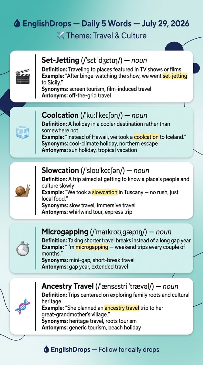 💧 EnglishDrops — 5 Trending Words for July 29, 2026