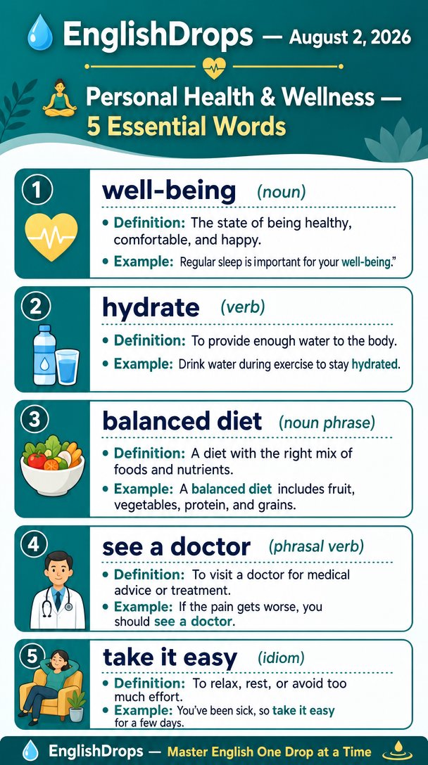 💧 EnglishDrops — 5 Essential Words for August 2, 2026