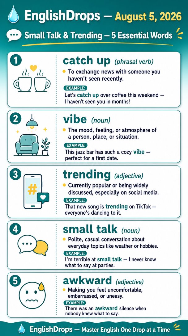 💧 EnglishDrops — 5 Essential Words for August 5, 2026