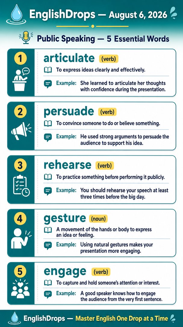 💧 EnglishDrops — 5 Essential Words for August 6, 2026