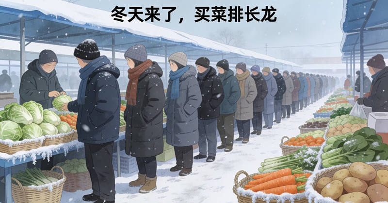 冬天来了，买菜排长龙