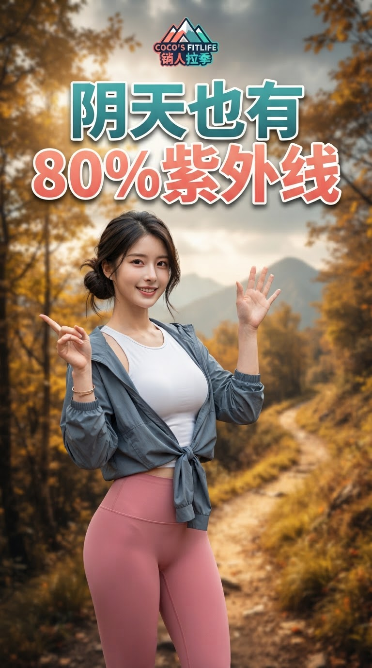 🌤️ 阴天也有80%紫外线？！Coco的「秋日防晒三件套」：两指原则、硬防晒加持、登高紫外线每千米+10%——重阳登高前必看